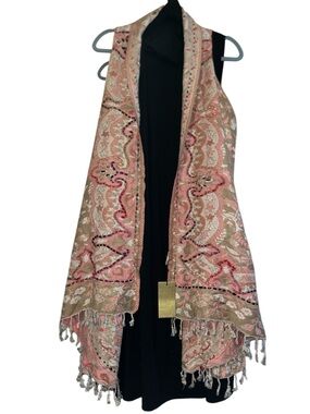 Raj Pink and Gold Embroidered Sleeveless Long Vest V-8